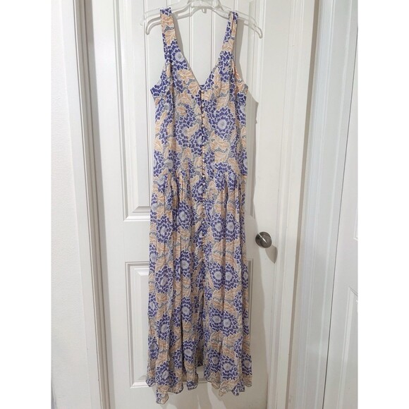 H&M Button Front Floral Pleated Ruffle Multicolor Sleeveless Maxi Dress Size 8 - Picture 5 of 11